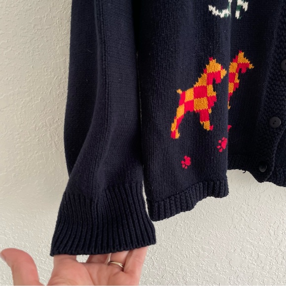 Vintage Dog Cotton Cardigan Sweater 80s 90s Navy L Novelty Grandma Cottagecore - Picture 4 of 13